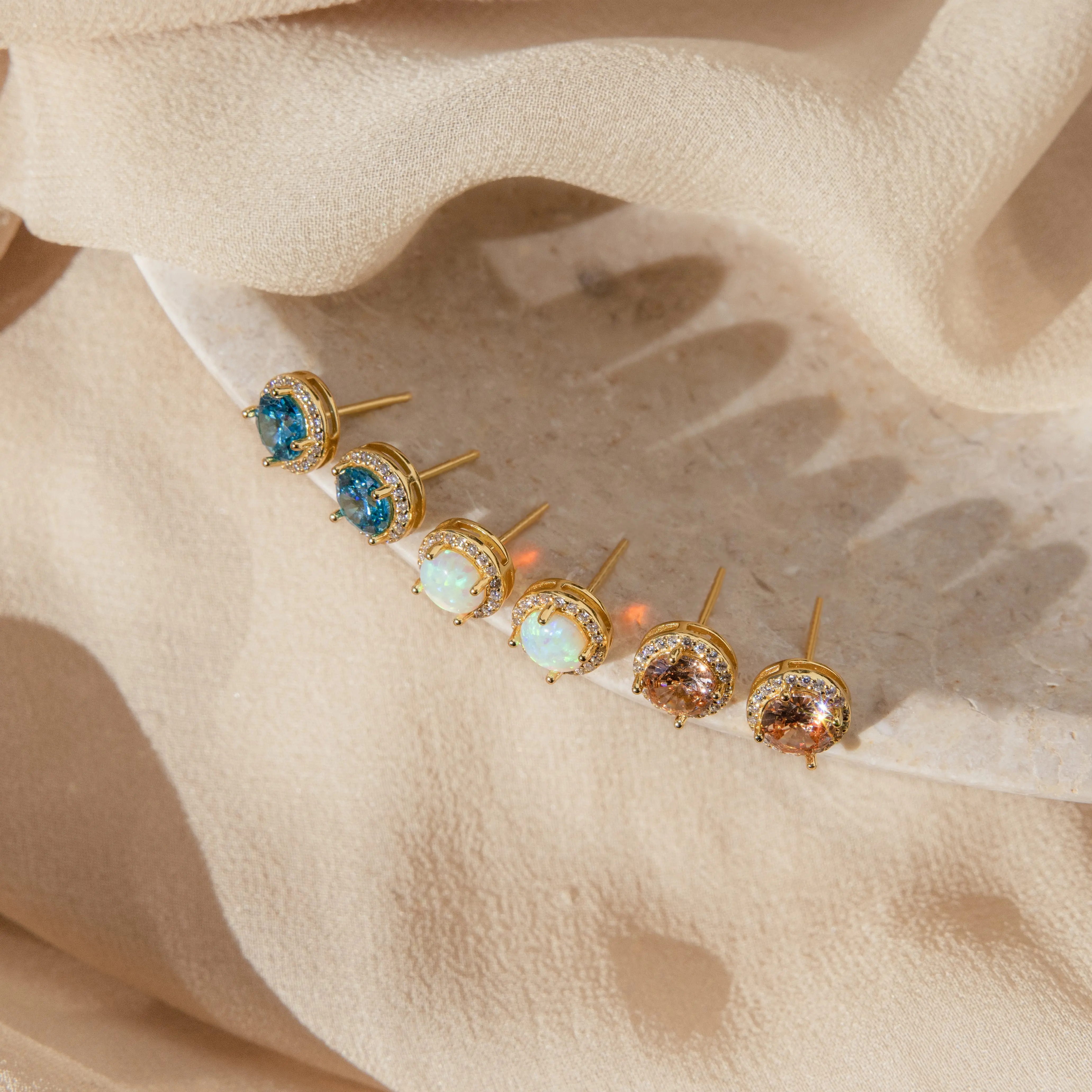 Halo Birthstone Studs by Caitlyn Minimalist - Vintage Diamond Birthstone Statement Earrings - Gemstone Jewelry - Personalized Gifts for Mom