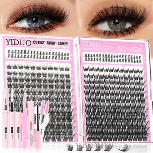 YIDUO Eyelash Extensions Cluster Kit | 3 Styles: Fairy, Wispy & Bottom Lashes | 5–16mm D-Curvature Individual False Eyelashes Extension Kit With Lash Bond and Seal, Remover, Tweezers & Eyelash Brush | Easy DIY at Home