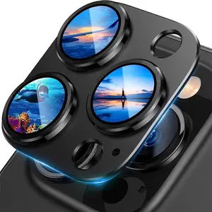 Premium Camera Lens Protector with Metal Ring & Tempered Glass Cover for iPhone 15 Pro Max, 14/13/12/11 Pro Max – Scratch & Shatter Protection
