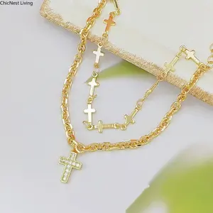 Women's Stackable Bracelets, Chunky Multi-Layer Cross Design with Shiny Zircon, Trendy Hypoallergenic Bling Jewelry for Party or Daily Wear, Bling Stylish Accessory