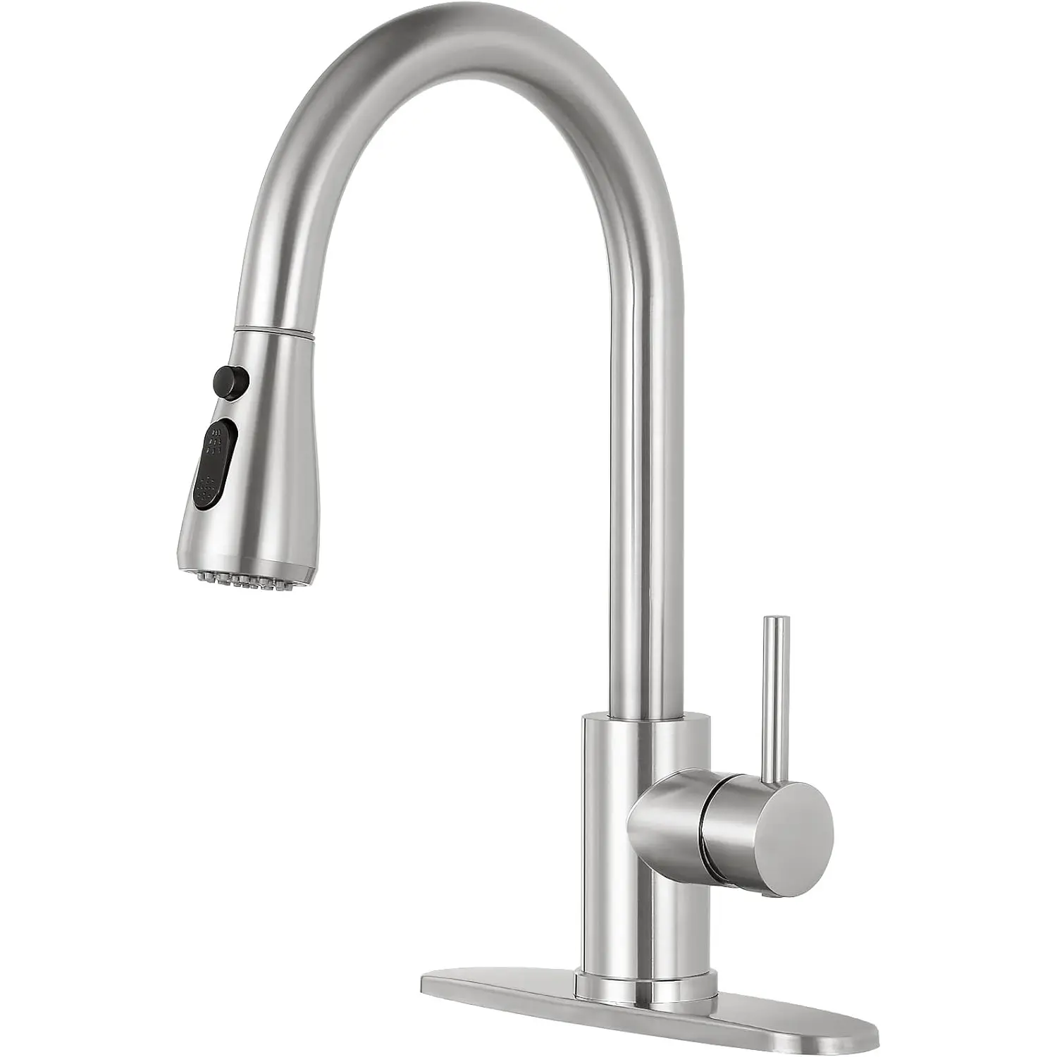 Modern Kitchen Sink Faucet with Pull-Out Spray Head, Three Water Modes, 360 Degree Rotation, Stainless Steel, Easy Installation
