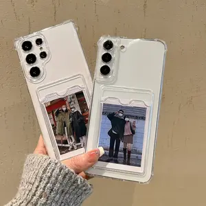 Transparent Card Holder Phone Case for iPhone 17 16 15 14 13 12 11 XS XR X 7 8 Plus Pro Max & Samsung Galaxy S24 Ultra S23 S22 Ultra S22+ A36 A56 M33, Four Corners Shockproof Anti-Drop Protective Cover