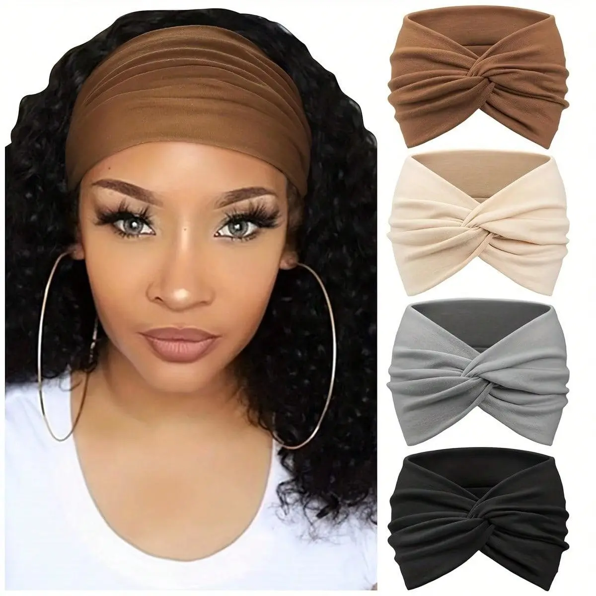 4-Pack Wide Headbands For Women - Soft, Bohemian Style Turban Hair Accessories With Knotted Design For Yoga, Running, Sports, And Everyday Wear - Vintage Inspired, Cute, And Comfortable Hair Band Accessories