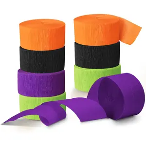 Halloween Crepe Paper Streamers Black & Orange 82ft Long 8 Rolls for Halloween Theme Horror Party Birthday Home Party Backdrop Decorations Unisex Versatile Party Decorations