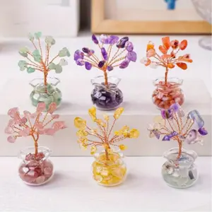 1 pcs Handmade Mini Crystal Flower Tree, Natural Crushed Stone, Glass Enclosed, Tabletop Decor, Home Decor, Solid Format