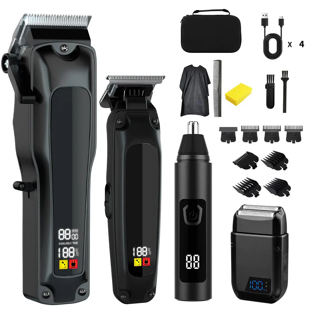 Professional 4 in 1 Hair Grooming Clipper Kit for Men Nose and Beard Shaver Rechargeable Electric Barber Machines