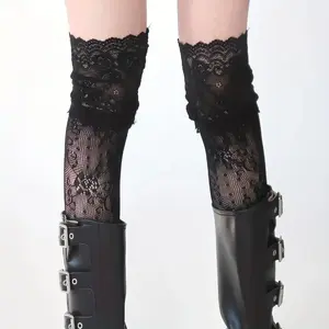 Youth Floral Trim Pattern Thin Lightweight Long Tube Socks, Over-The-Knee Socks, 1 Pair Pack, Comfortable & Stylish Footwear, Breathable Socks