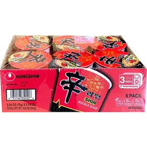 Nongshim Shin Classic Ramen Cup 6pk Instant Noodle - Spicy Korean Ramyun Flavor Chewy Noodles in Savory Broth - Perfect for On-the-Go Meals