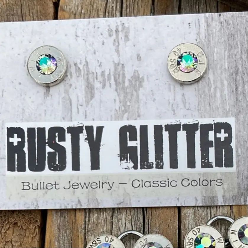 Rusty Glitter Bullet Earrings Posts and Drop earrings