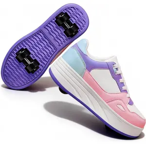 Fashion Sneaker Roller Skate Shoes for Boys Girls Kids Detachable Wheeled 2 in 1 Skating Shoes with Wheels