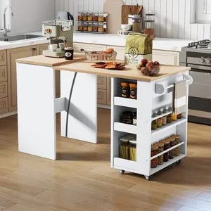 Multi-Functional Foldable Kitchen Island - Collapsible Rolling Table with Casters for Dining Room & Home Office