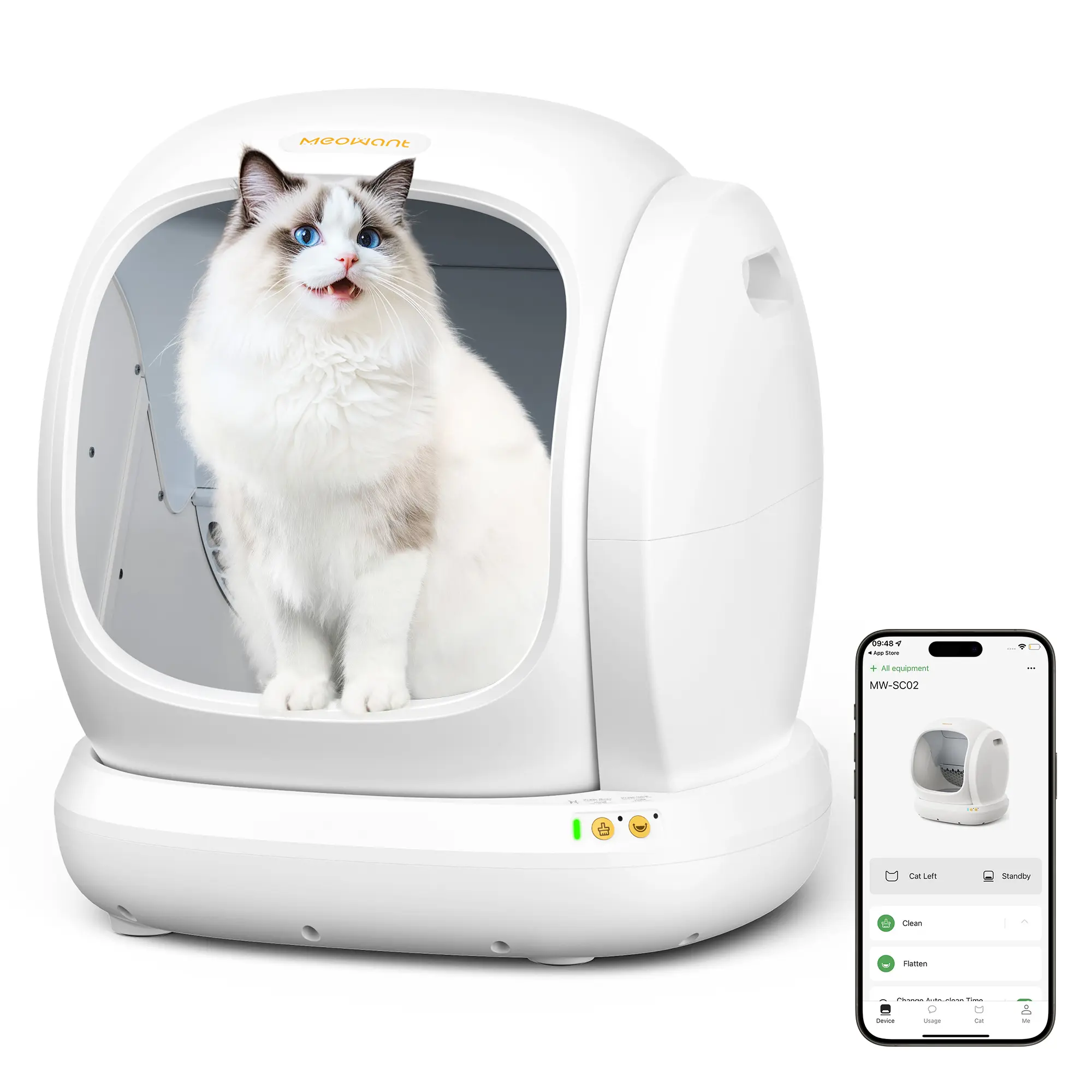 Meowant SC02 Nearly New (Clearance Sale) 75L Wi-Fi Self-Clean Automatic Cat Litter Box, 22 lbs Capacity, Quiet Op., Clumping Compatible, Urine Baffle, Odor Control, 10 Sensors + Infrared, Safety Anti-Pinch, Pet Supply for Cat Lovers
