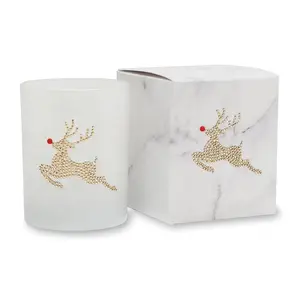 212 MAIN Primal Elements Rudy Icon Hand Poured Scented Fragrance Candle - 9.5oz Small Batch White Marble Look Decoration Candle, Rhinestones-Accented Long Burn Gift with Aroma Box for Home, Festive Use