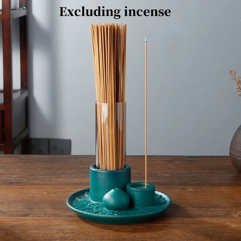 3-In-1 Ceramic Incense Holder with Brass Stand and Glass Stick Organizer, Home Decor for Scented Aromatherapy, Calming Home Fragrance and Relaxation