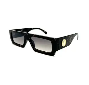Unisex Black Thick Frame Vintage Gold Lion Head Rapper New Slim Style Model Shades Sunglasses