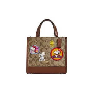 COACH x Peanuts Snoopy Dempsey 22 Tote Bag with Signature Monogram and Leather Details for Women