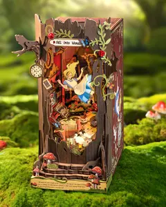 Rolife Fall into Wonder Book Nook Kit 3D Wooden Puzzles 9.9" Wonderland Booknooks DIY Miniature Kit with LEDs Fairy Tale Bookshelf Decor Craft for Adults