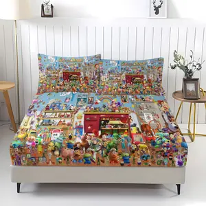 3 Piece Toy Story Pattern Fitted Sheet Set, Soft And Durable Bedding Set Includes 1 Piece Flat Sheet And 2 Pieces Pillowcases, Daily Holiday Birthday Gift Bedroom Decorations For Kids And Adults