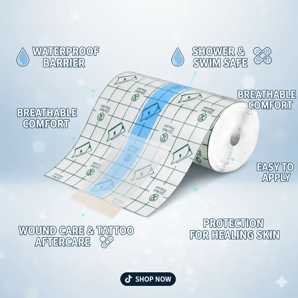 Multifunctional Transparent Waterproof Tape, PU Film Bath Patch, Wound Tattoo Acupoint Protection, Breathable Non-Irritating, Multi-Purpose