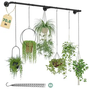 Plant Hanger Indoor with 6 Hanging Chains Hanging Planters for Indoor Plants Hanging Plant Holder Window Plant Rod Black Metal Shelves(70.8 Inch Pot not Included garden supplies arch fabric boxes clip