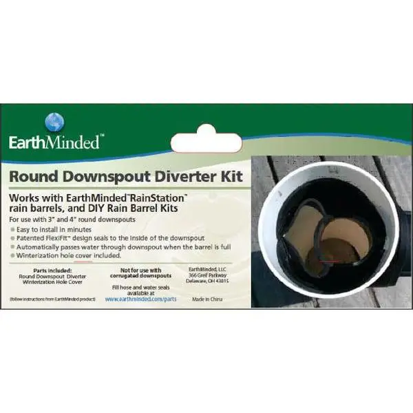 212 MAIN EarthMinded F-RN053 Round Flexifit Downspout Diverter Kit - DIY Outdoor Rain Barrel Accessory with Auto Drain, Curved Cover (Downspout Kits for Home Improvement, Garden Watering & Irrigation)