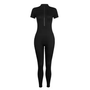 Lucila Jumpsuit - RIBBED ZIP UP SHORT SLEEVE JUMPER