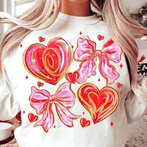 Valentine Heart Coquette Bow Sweatshirt, Heart Valentine Sweater, Valentine Shirt , Pinky Bow Tee, Gift For Her
