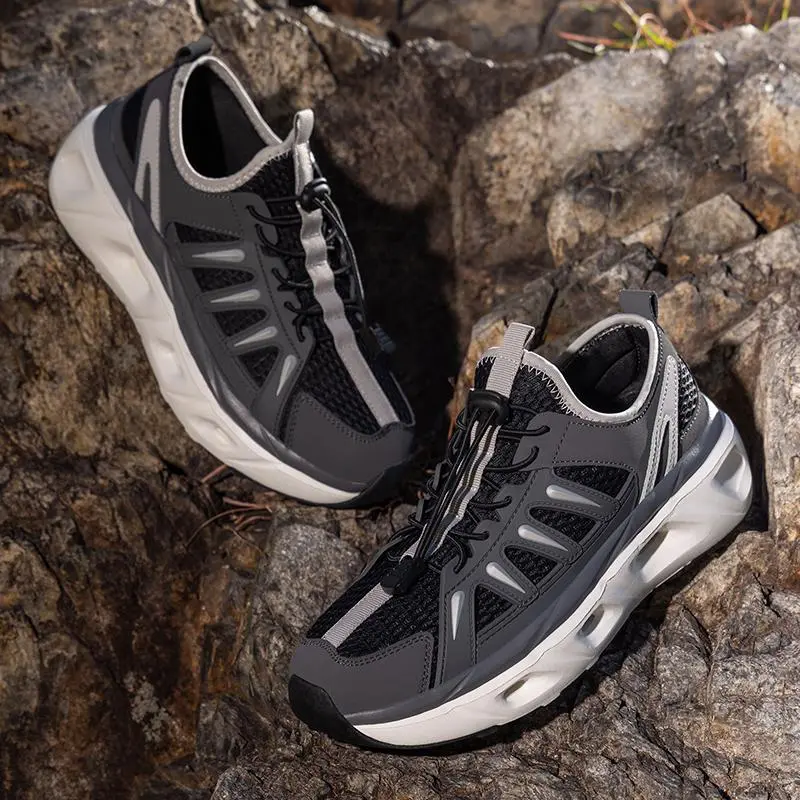 OFIREND Men's Quick-Dry Hiking Sneakers - Hiking Athletic Shoes, Trekking Shoes, All Seasons, Drainage Outsole, Cushioned EVA Midsole, Breathable Design, Elastic Laces, Round Toe for Outdoor Adventures