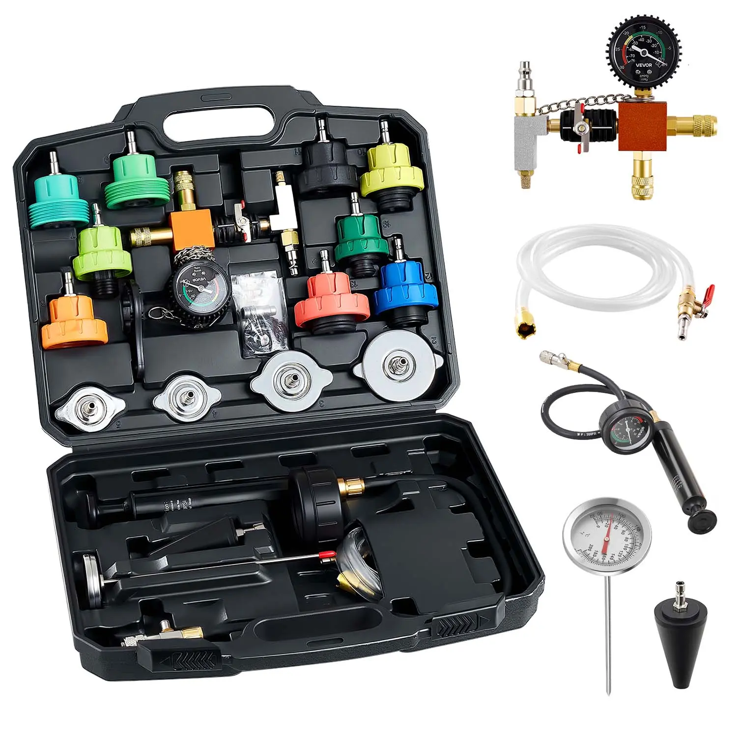 【Summerfinds】VEVOR Coolant Pressure Tester Kit,28Pcs Radiator Vacuum Refill Kit with 4 AdaptersUniversal FitAutomotive Cooling System Pressure Tester Kitwith Pressure Pump & Aluminum Alloy Purge Filler