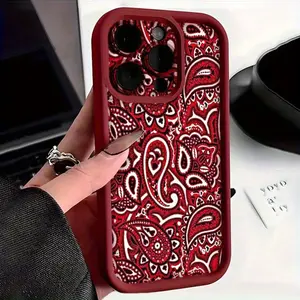 Red Paisley Pattern Design Case for iPhone 17 Pro Max 16 16e 15 14 Plus 13 12 Mini 11 Air X XS Pattern Soft TPU Rubber Camera Protection Rugged Mobile Phone Cover Gift 2D printing