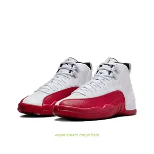 White and Red High-Top Retro Basketball Shoes with White Leather Upper, Cherry Red Leather Overlays and Black Lining
