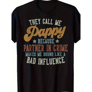 Men's Funny "They Call Me Pappy" Vintage T-Shirt - Retro Pappy Graphic Print Short Sleeve Tee Suitable for Father's Day Gift, Casual Round Neck Shirt for, Year-Round Comfortable Casual Wear with Pappy, PLUS SIZE