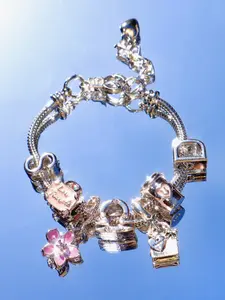 Cherry Blossom Charm Bracelet, Zodiac Memorial Bracelet, Cute Flower Charm Bracelet, All Seasons Accessory