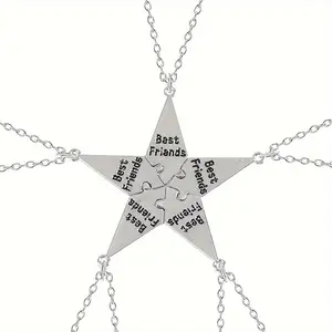 5pcs/set, Best Friend Necklace, Creative Pentagram Pendant Alloy Accessories, Friendship Necklace For Men And Women, Best Friend Alloy Pendant, Alphabet Necklace Bff Jewelry Gift