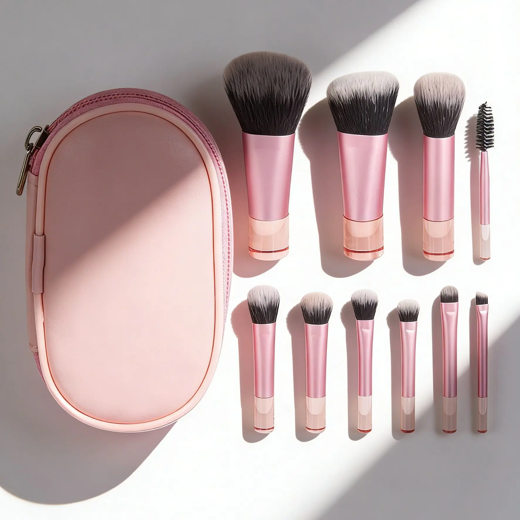 Mini Travel Makeup Brushes Set with Portable Case - Compact Face & Eyes Cosmetic Brushes, Soft Bristles Kit for Purse, Travel Use