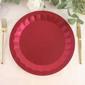 25-Pack Paper Round Charger Plates 12" Burgundy with Geometric Prism Design - 400GSM Disposable Serving Trays