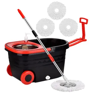 Mop and Bucket Set, 360° Spin Mop and Bucket with Wringer Set and 3 Microfiber Mop Refills, Stainless Steel 61" Extended Handle Spinning Mop Bucket System for Floor Cleaning