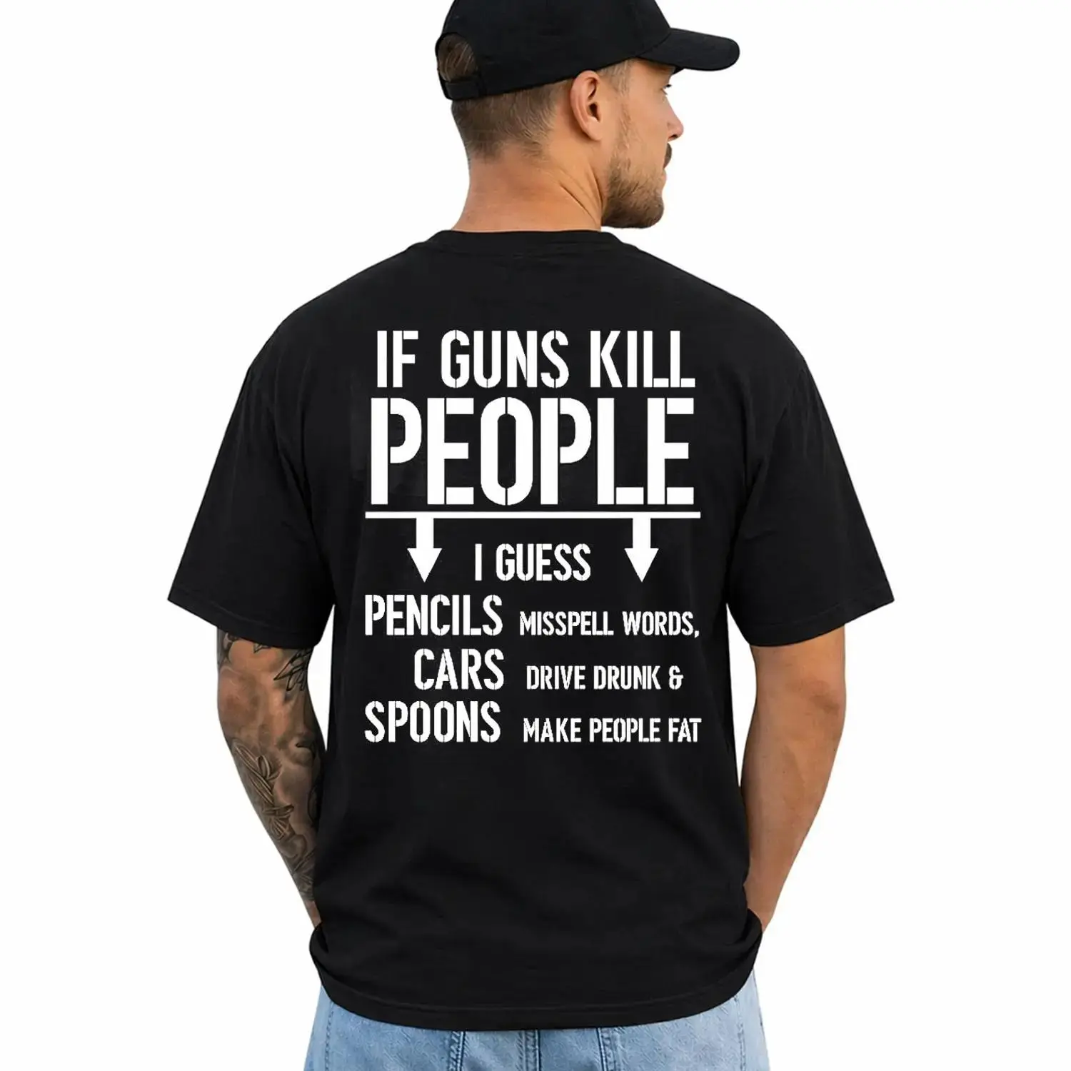 If Guns Kill People Cotton T-shirt 2nd Amendment Gun Rights Humor 2A Mens Tee Short Sleeve Printed Graphic Casual Cotton Menswear