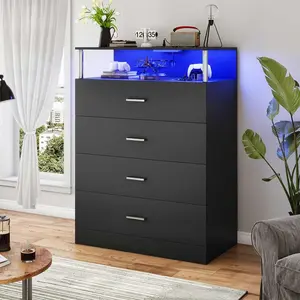 Sikaic 4 Drawers Led Tall Dresser With Charging Station For Bedroom Closet