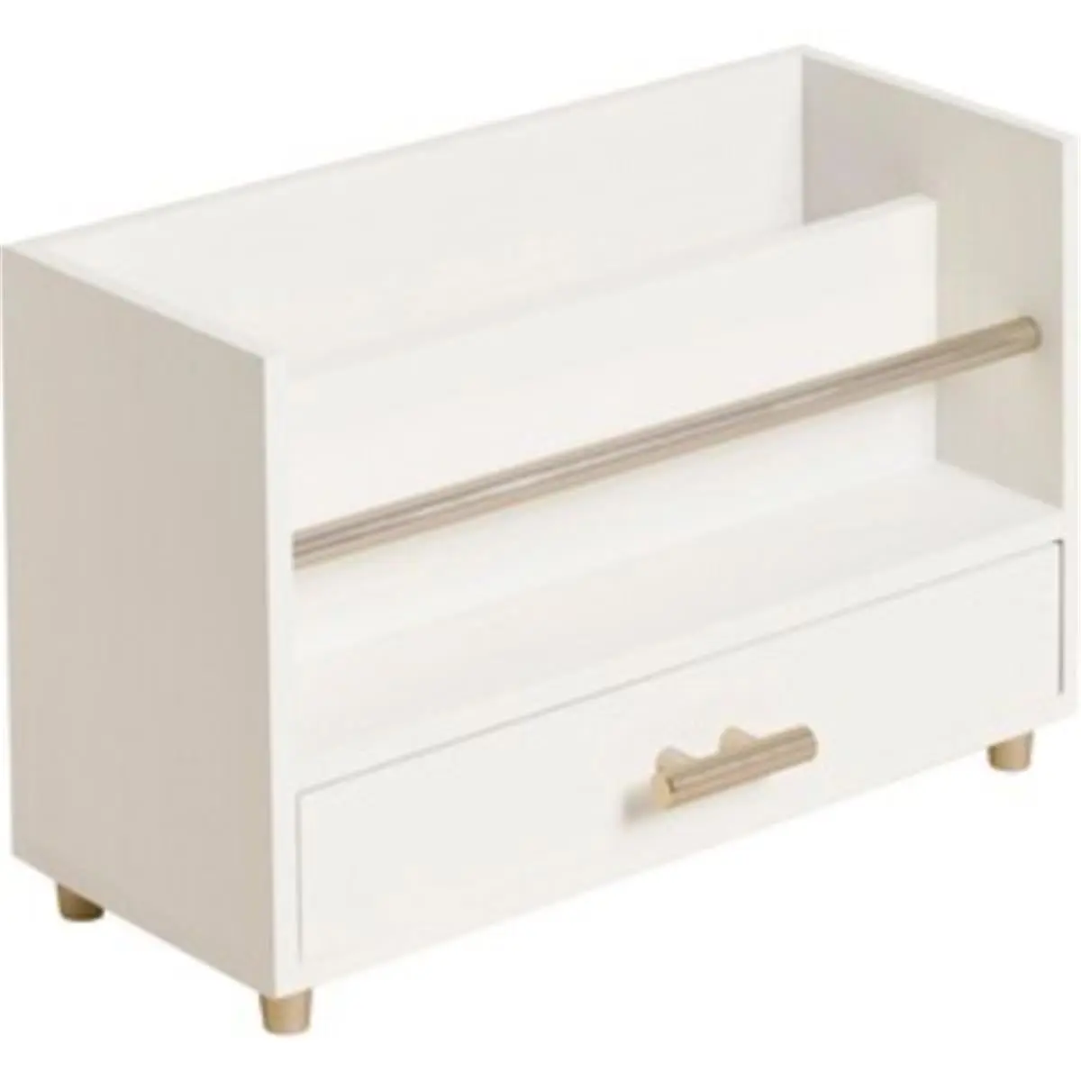 U Brands Juliet Multifunctional Pine Wood Desk Organizer with 2 Open Compartments, Drawer, 6x3.8x9.5" Letter Sorter & File Racks, Office Desk Supplies for Business Needs