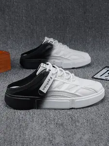 Men's Closed-Toe Mule Sneakers, Breathable Mesh Backless Half Shoes, Slip-On Casual Walking Shoes with Lace-Up Design, Thick Platform Sole, Lightweight Comfortable Lazy Shoes for Daily & Outdoor Wear