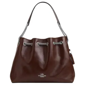 COACH Evelyn 34 Leather Tote Bag with Gold Hardware in Maple Color for Women