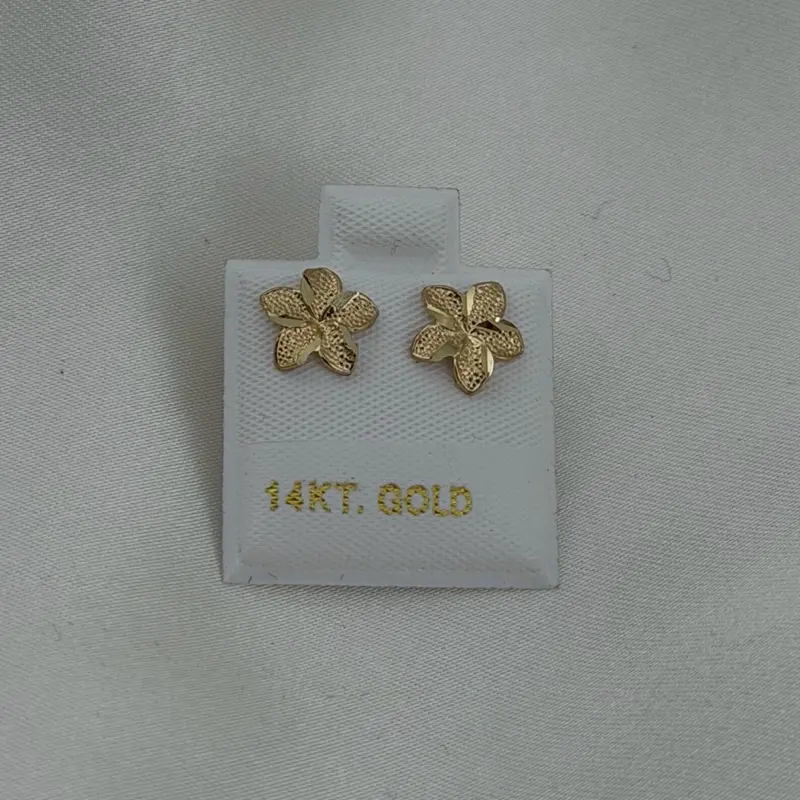 14k Gold Hibiscus Earrings, Push-Back Closure