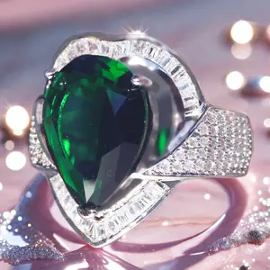 Elegant Wedding Green Drip Shiny Zircon Sweet Copper Ring for Women - Romantic Engagement Ring & Valentine's Day Elegant Accessory Gift