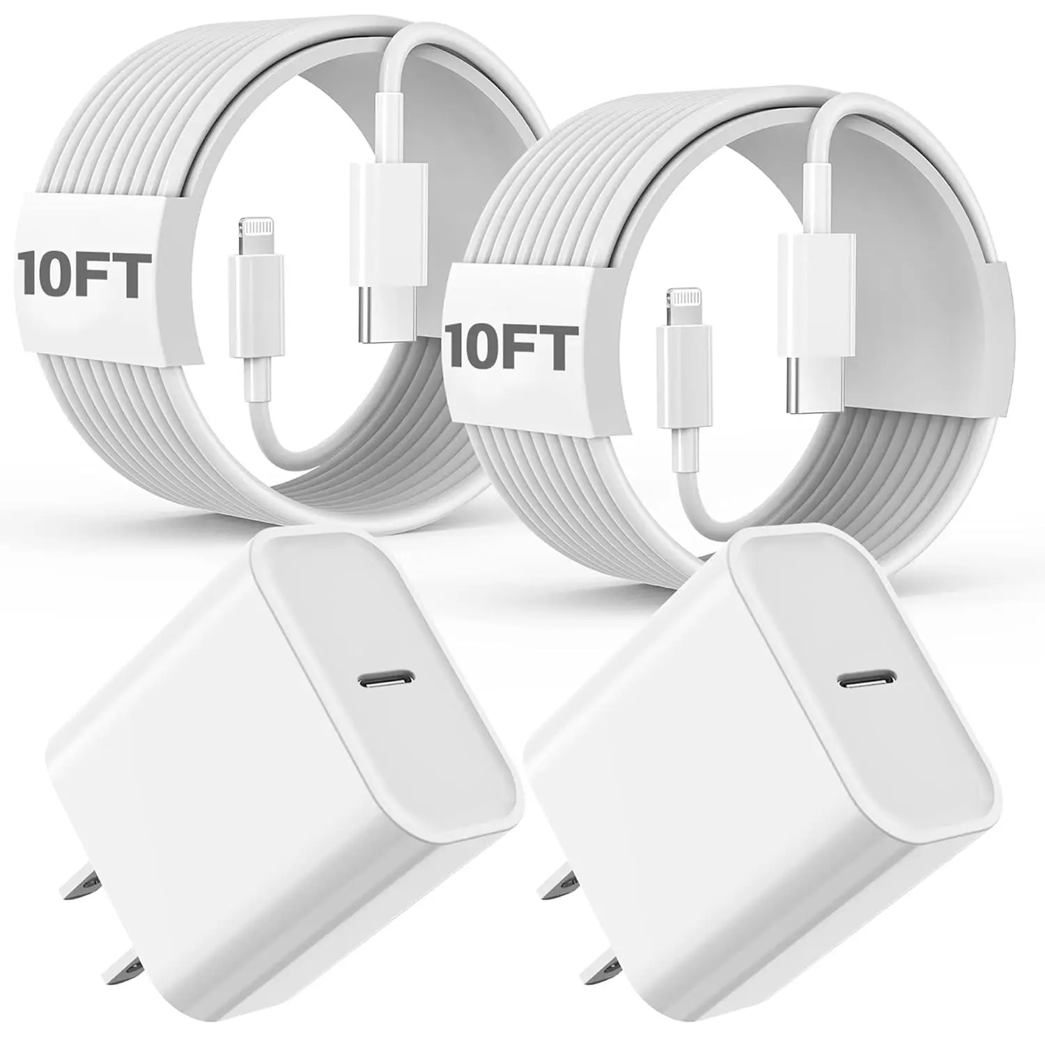 For iPhone 14 Charger Fast Charging, 4/3/2/1-Pack 10Ft Extra Long USB C Cable Cord with 20W PD Charging Block Cube for iPhone 14/13/13 Pro/12 Pro/12 Pro Max/11/Xs Max/XR/X/SE,iPad,AirPods