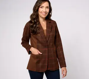 Isaac Mizrahi Live! Estate Yarn Dye Plaid Mixed Knit Blazer