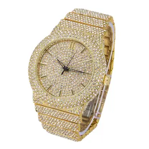 Men's 46mm Round Diamond Watch Gold Plated Quartz Movement Analog Face 8.5-inch Band 22mm Width Luxury Class Timepiece