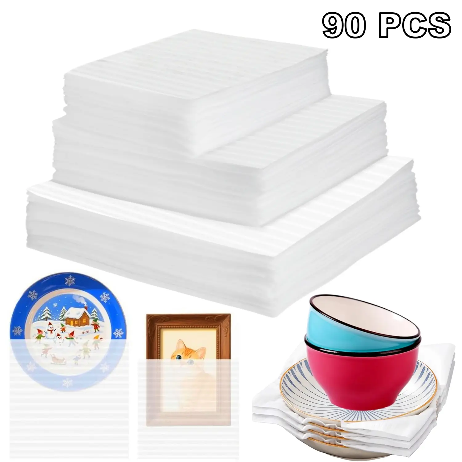 90pcs Foam Bags in 3 Sizes Foam Wrap Pouches Protect Fragile Items, Cushion Foam Wrap Pouches for Moving and Storing Protect Mug, Glasses, China, Cups, Dishes, Packing Supplies