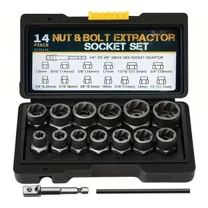 14PCS Bolt Extractor Set, 3/8" Drive Impact Stripped Bolt Remover Extractor Socket Set for Removing Damaged Broken Rounded Off Bolt & Nut Remover Set with Storage Case