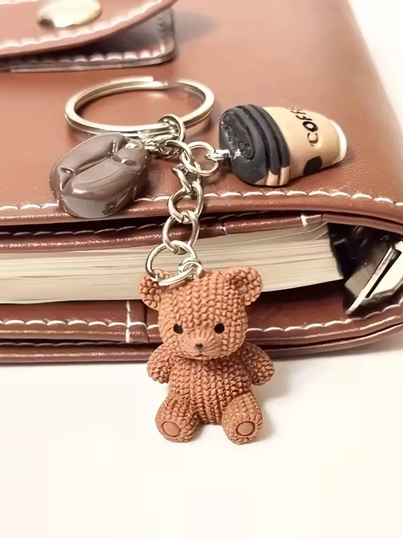 Cute Teddy Bear Coffee Keychain, Teddy Keys, Coffee Bean Charm with Metal Ring, Trendy Cute Keychain, Keychain Kawaii, Cute Charms Keychain, Perfect Gift for Women & Coffee Lovers, Durable Back-To-School Accessory, Keychains Cute
